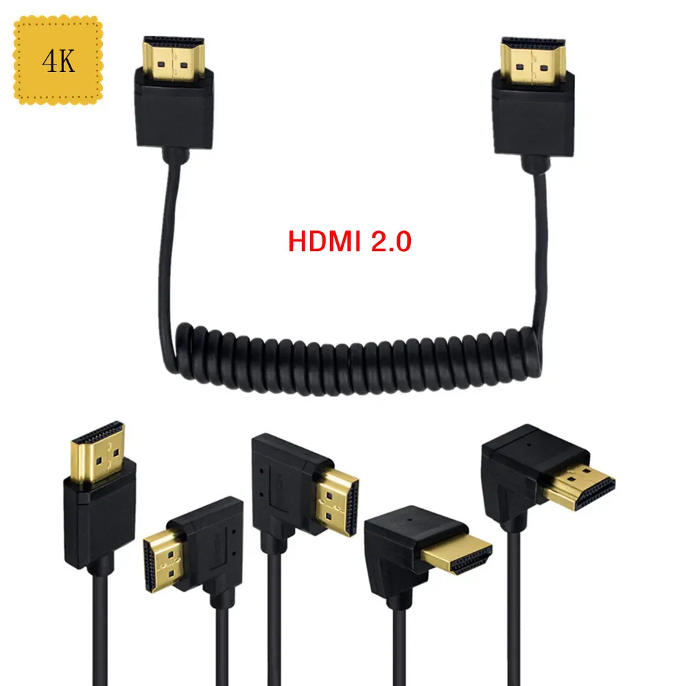 

OD 3.0mm HD Coiled 4k Cable HD-2.0 To Angle HDTV-compatible Stretch Spring Curl Flexible Thin Cables 2k 4k Hd @60hz