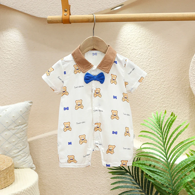 

Summer Bow Tie Bear Cartoon Cute Package Fart Ha Yi Jumpsuit Baby Onesie Climbing Suit