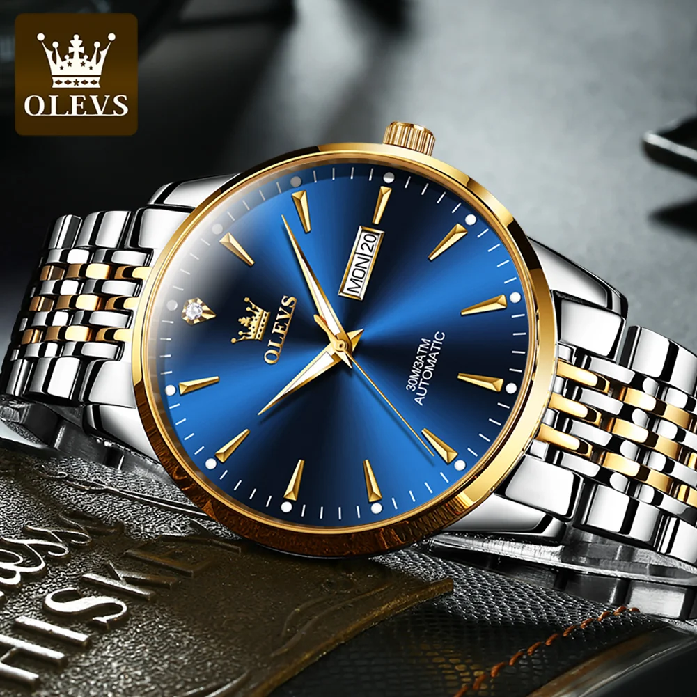 OLEVS Men Automatic Watch Luxury Date Mechanical Watch Waterproof Luminous Stainless Steel Business Watch for Men Reloj Hombre