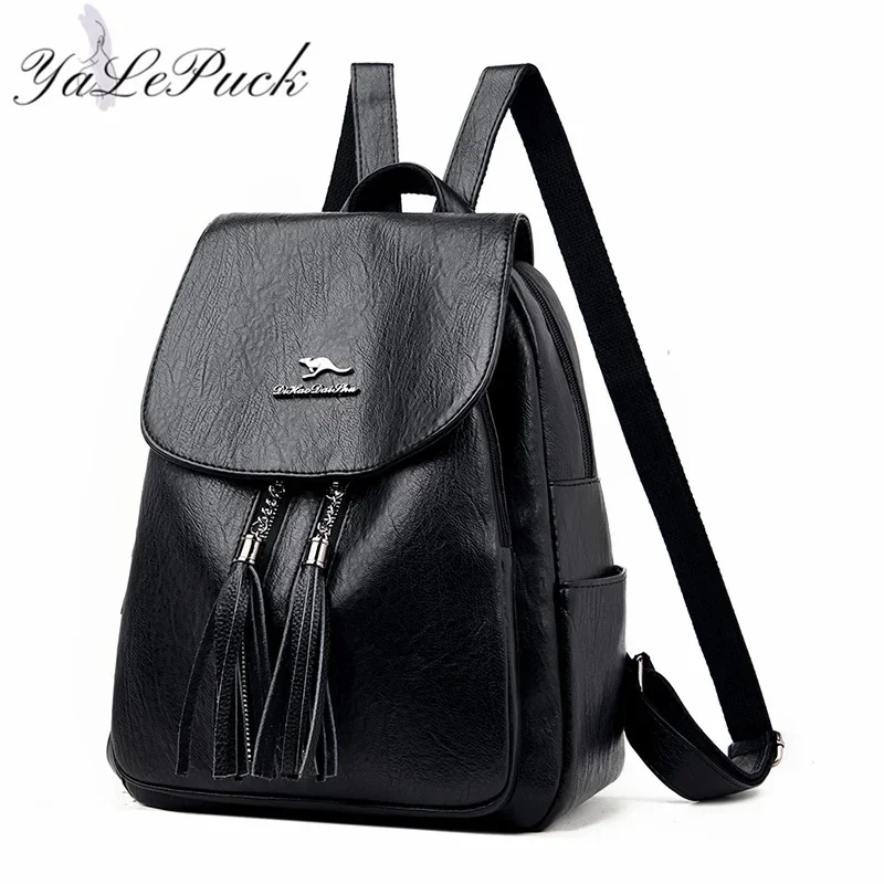 

Новинка 2023, женские кожаные рюкзаки с кисточками, винтажная женская сумка на плечо, вместительный дорожный рюкзак, рюкзаки, школьные сумки для девочек