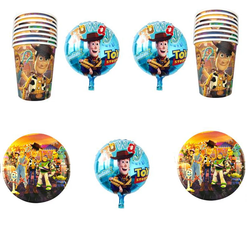 

44pcs/lot Happy Birthday Party Toy Story Theme Tableware Set Plates Cups Girls Kids Favors Foil Balloons Supplies