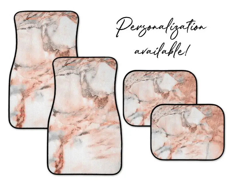 

Glitter Rose Gold Marble Car Mats, Personalization Available