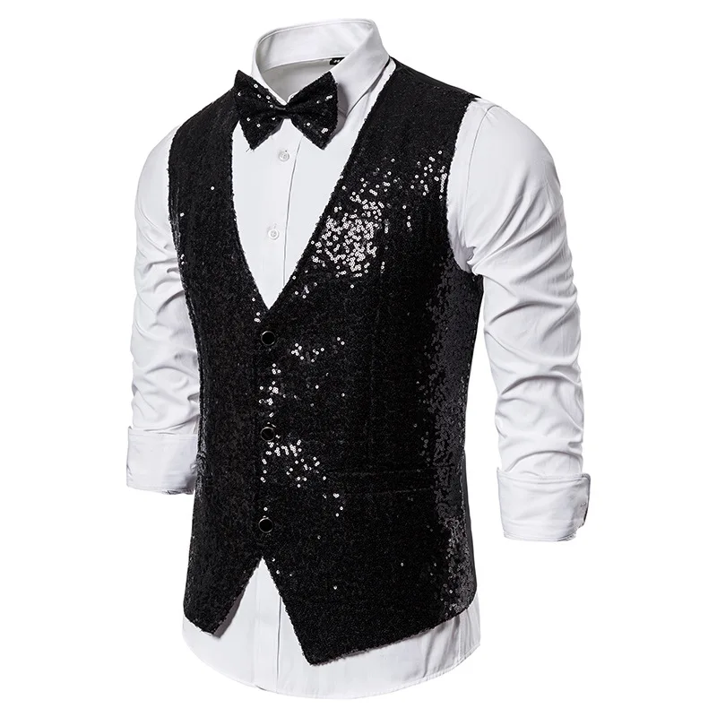 

Vest Singers Vest Suit Brand Suit Black Party Waistcoat Mens Colete Men 2022 Sequins Nightclub Masculino Social Vests Stage