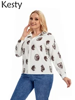 kesty womens plus size shirt spring cotton lapel long sleeve shirt casual loose fashion top