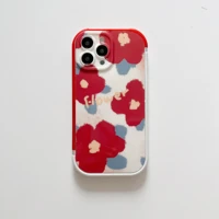 edge protector vintage red flower case for iphone 11 12 13 pro max 8 7 plus xr xs max x se 2020 12 mini soft back cover capa