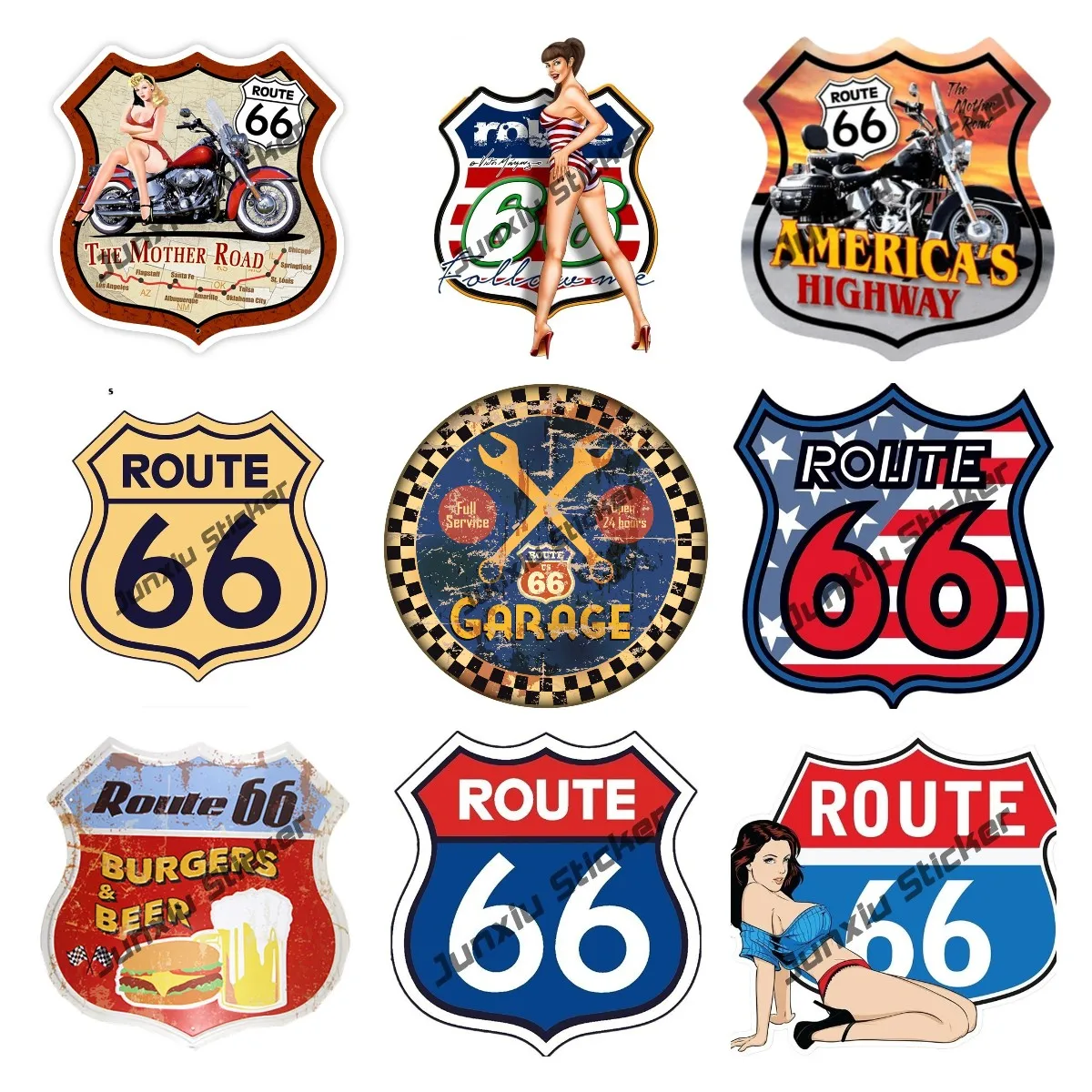 

Наклейка круглая US Route 66, Виниловая наклейка на мотоцикл 8 States исторический Route 66, наклейка Американский исторический Route 66