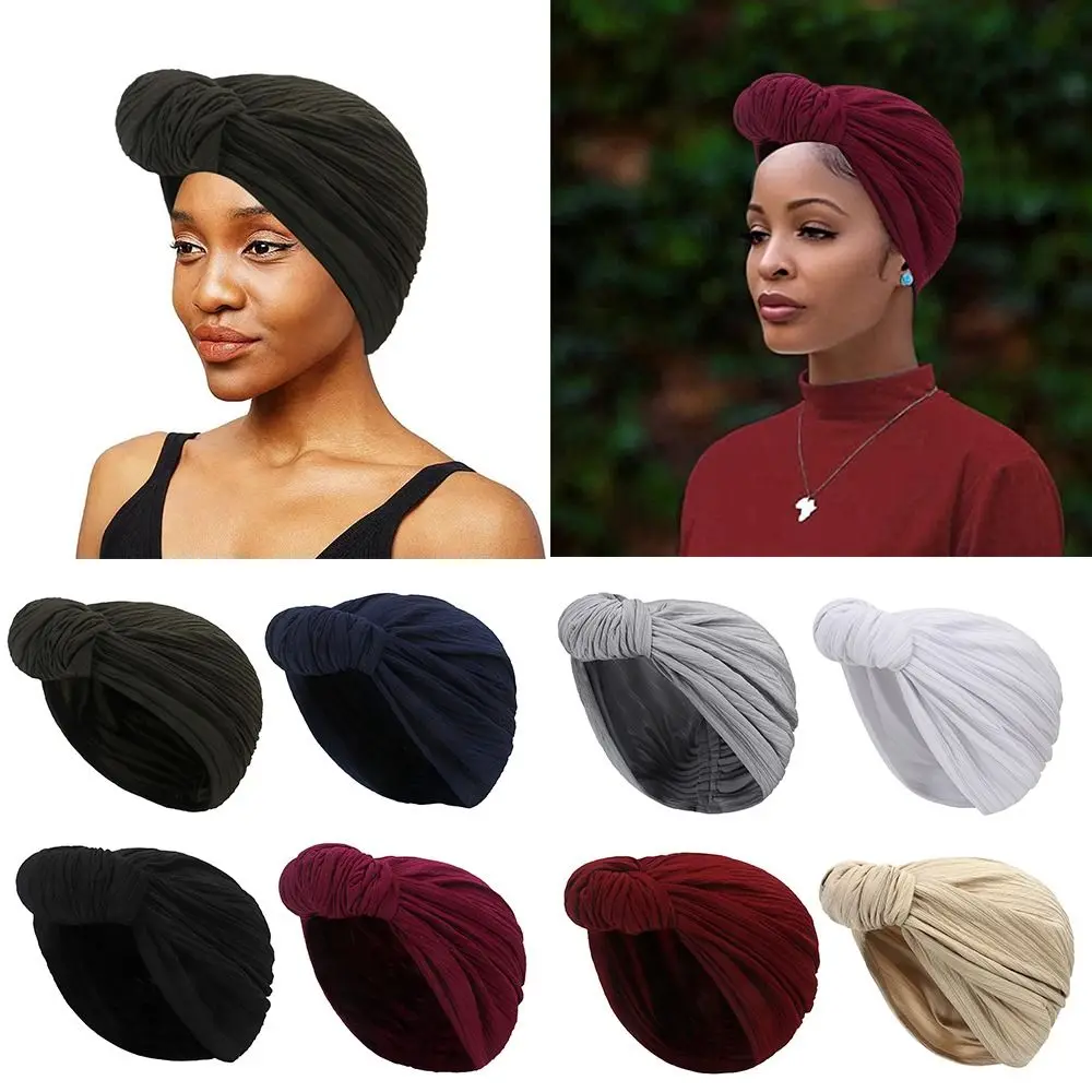 

Cotton Muslim Headscarf Cap Elegant Soild Color Muslim Headpiece African Head Wraps Women