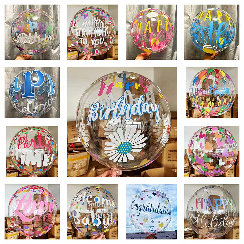 

20inch Transparent Birthday Balloon Colorful Graffiti Bobo Baloon Welcome Baby Ballon Babyshower Kids Happy Baby Birthday Balon
