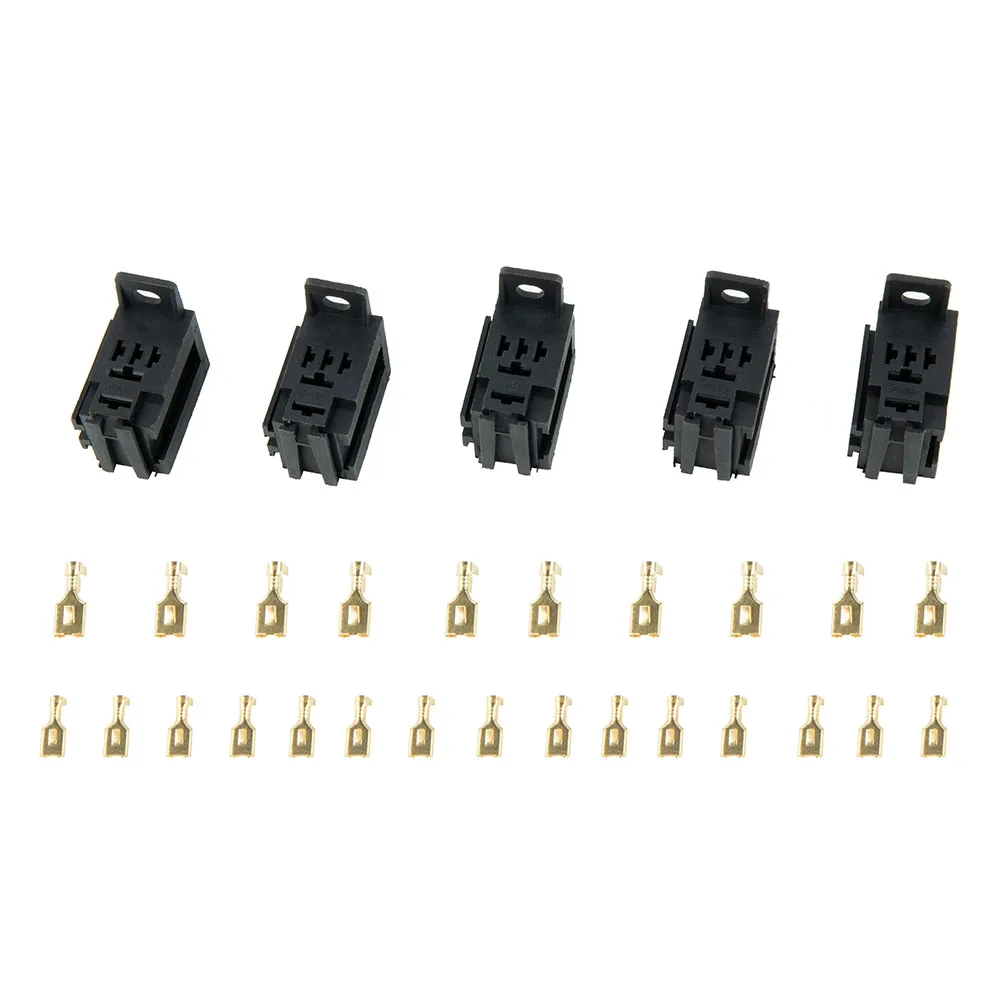 

5pcs Relay Sockets 12V/24V 5-Pin Car With 25pcs Copper Terminals 35*35*35mm Plastic and Metal 60AMP Automotive