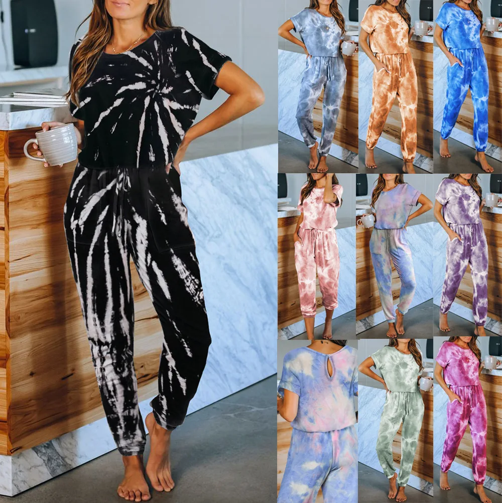 2023 New Ladies Homewear One-piece Set Summer Tie-Dye Printed Pajamas Women Nightwear