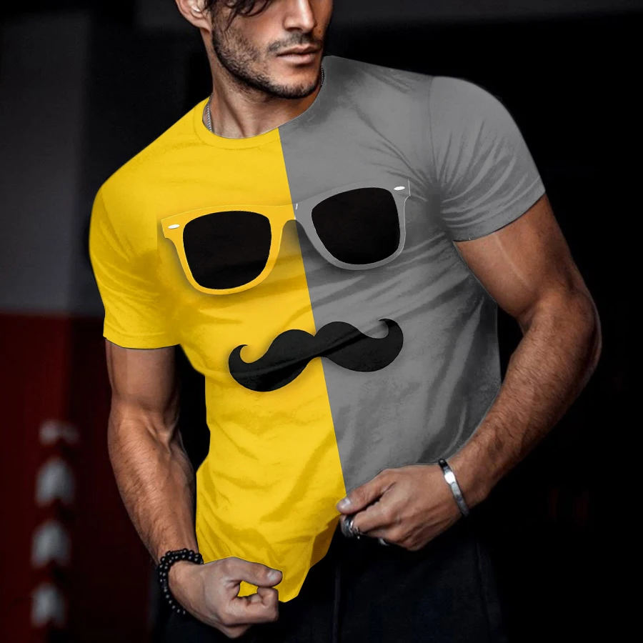 

2023 Summer Fashion T-shirt Sunglasses Funny Expression Series 3D Print Men's Street Short Sleeve Casual T-shirt Top