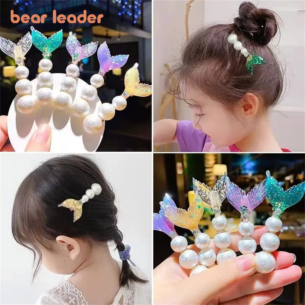 

Bear Leader Baby Girl Hair Pin 2022 New Pearl Hairpin Children's Cartoon Cute Mermaid Hairpin Children Hairpin Hair Accessories