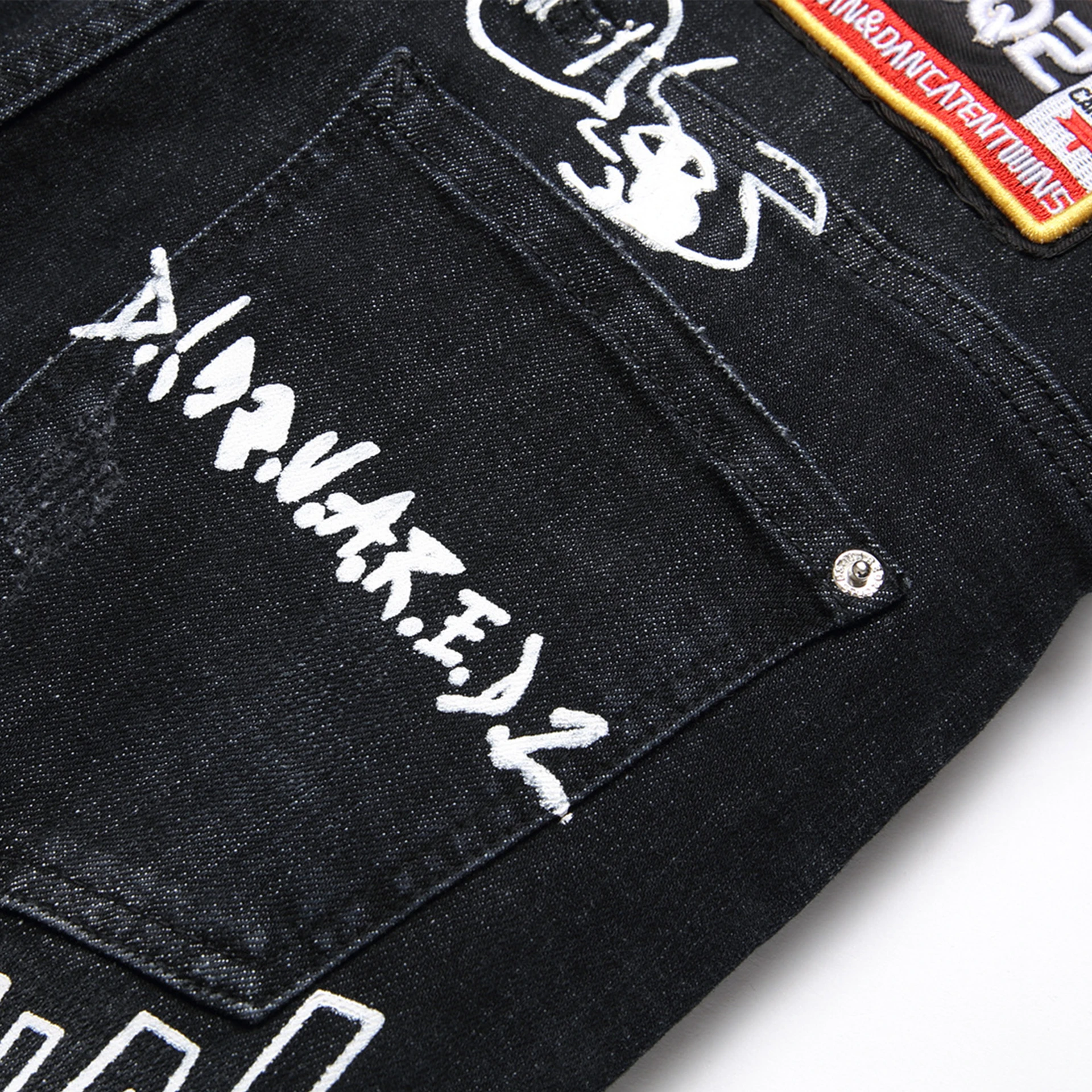 Fashionable New Men's Jeans Hip Hop Style Print Slim Button-Down Small Straight Pants Party Dance Denim Pants For Men Streetwear