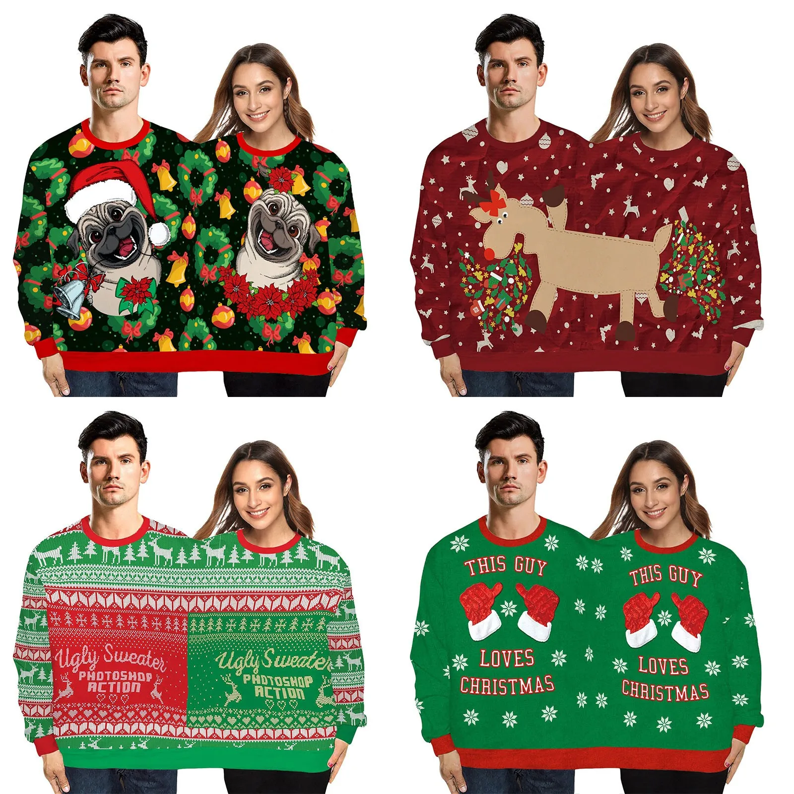 

Oversized Hoodie Sweatshirt Women Christmas Apparel 3D Digital Printing Men's And Women's Lovers Round Neck Swearter Pullover