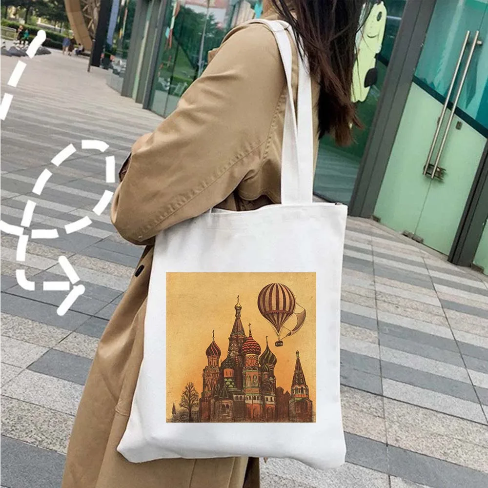 Московский собор Св. Базилика Matrioska Doll Psychedelic Women's Canvas Shopper Хлопковая Сумка-тоут