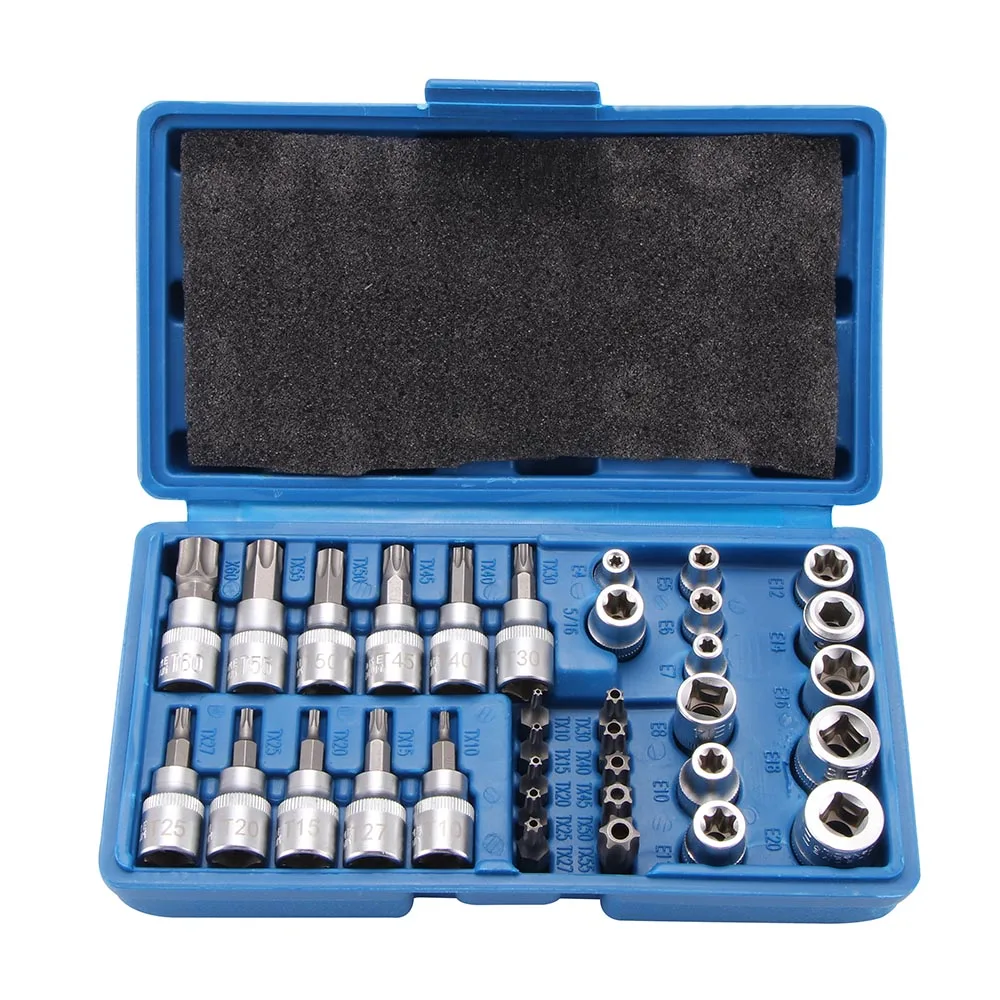 

Set Blue Tamper Wrench Socket Bit Repair Drive Piece Hexagon Torx Socket Star New Tool Car Proof 34 Hand Tools