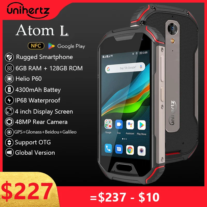 Unihertz Atom L 6GB+128GB IP68 Waterproof Rugged Unlocked Smartphone Android 11 48MP 4300mAh Cellphone NFC 4G LTE Mobile Phone