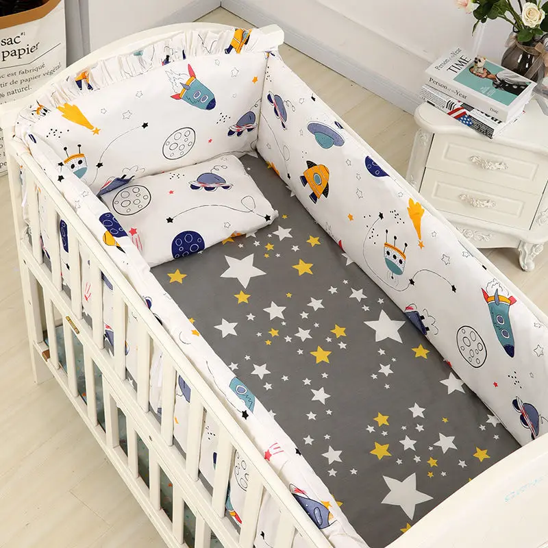 Universal Baby Bedding Cotton Infant Pillow Cartoon Pattern Newborns Crib Bumpers Cushion Cotton Baby Bed Sheet 6 Pieces/Set