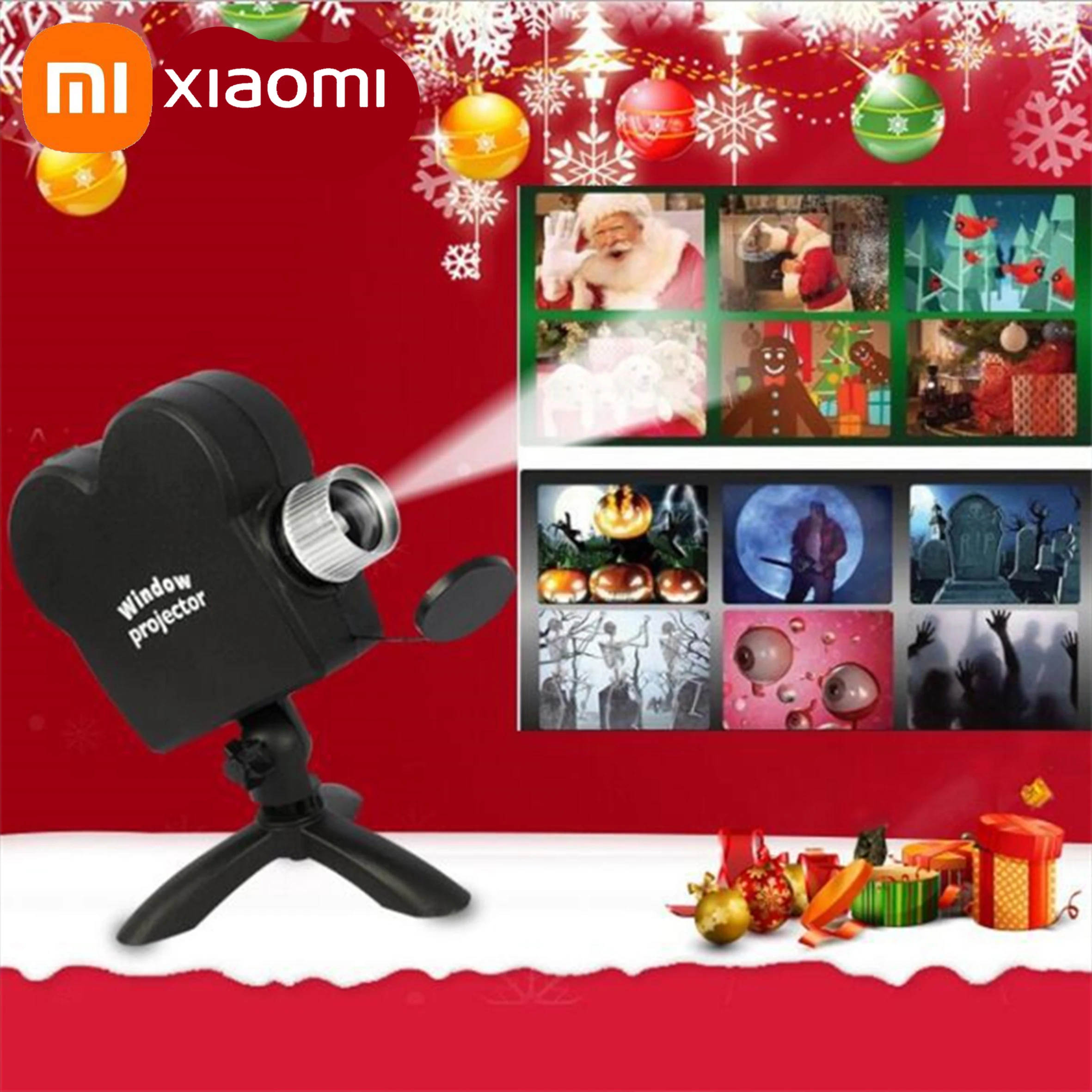 

Рождественский лазерный проектор Xiaomi на Хэллоуин, 12 фильмов, мини-проектор для домашнего кинотеатра, проектор для окон для помещений и улицы, проектор для дома