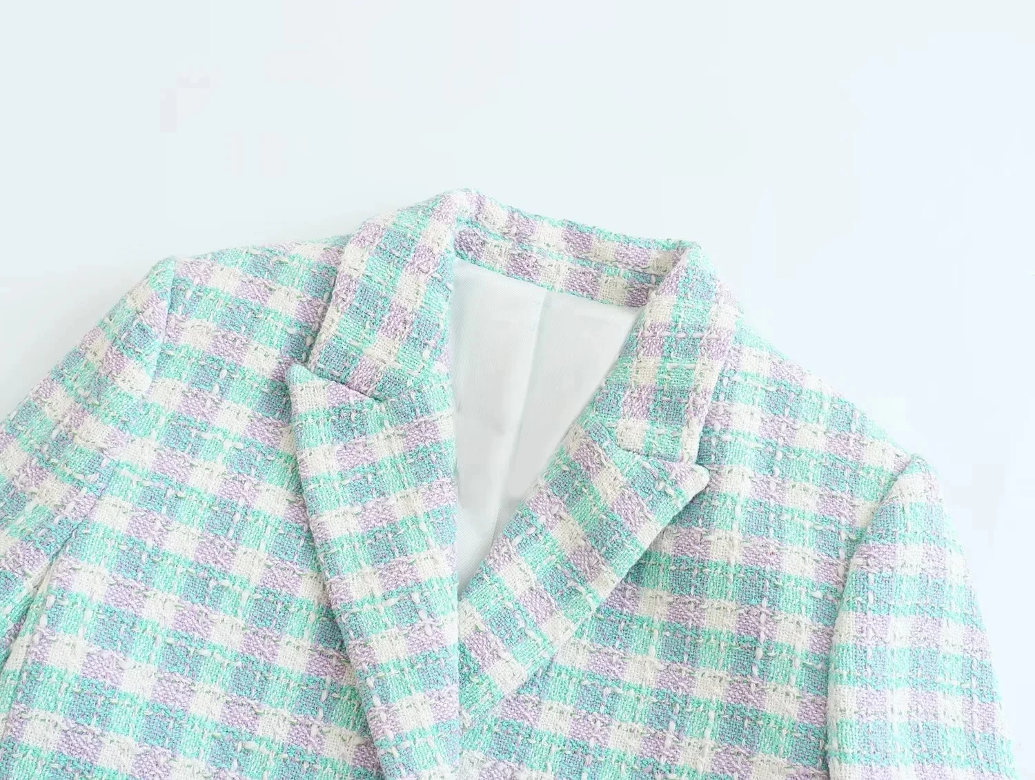 Jenny&Dave 2023 Autumn High Street Plaid Texture Notched Casual Blazers Fashion Short Jacket Women
