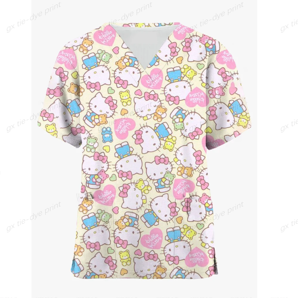 Женские топы-скрабы с короткими рукавами униформа медсестры принтом Hello Kitty