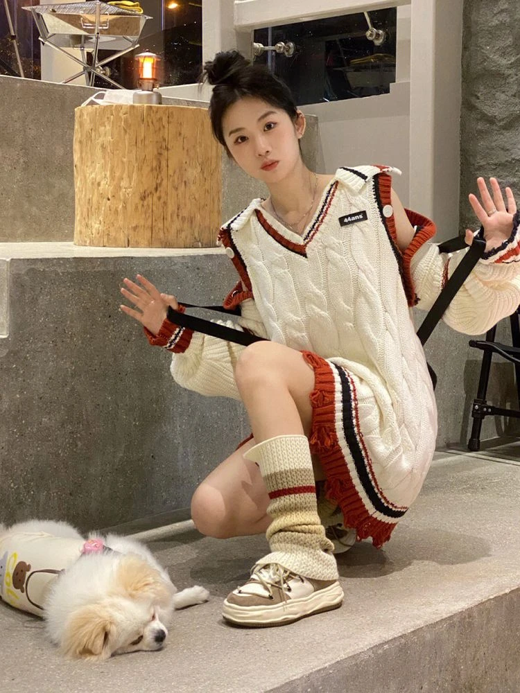 Женский Повседневный свитер со съемными рукавами Универсальный японский