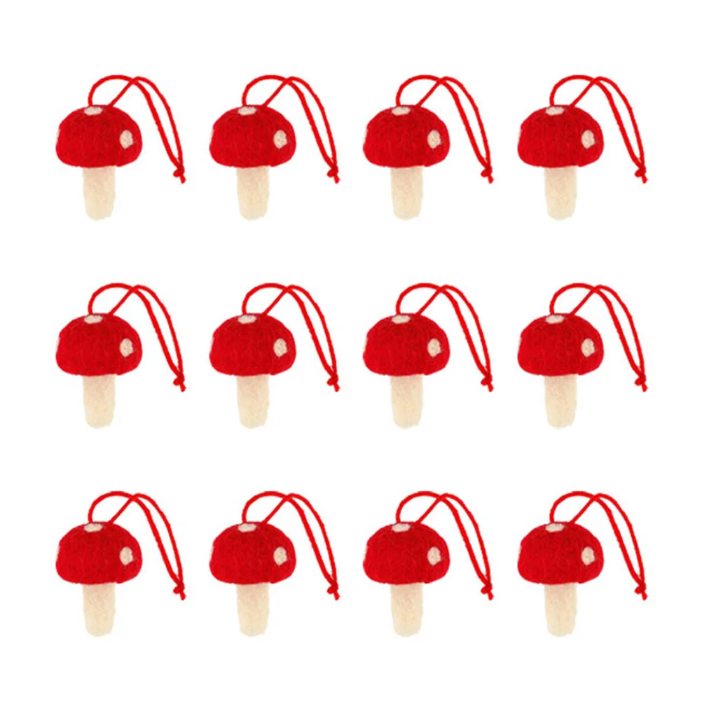 

12 Pcs Christmas Tree Pendant Xmas Mushroom Pendants Retro Decor Ornament Hanging Embellishment Red Decors Decorations Felt