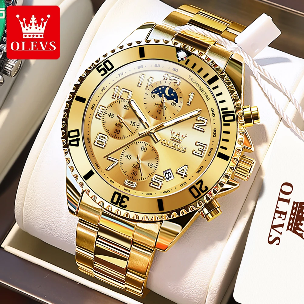 Мужские водонепроницаемые кварцевые часы с отображением даты и фазы Луны