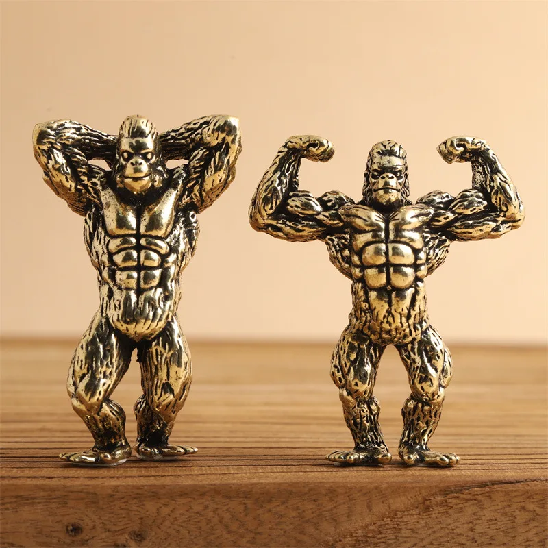 

Retro Brass Fitness Biceps Brachii Gorilla Small Statue Office Desktop Ornaments Decor Crafts Animal Muscle Orangutan Figurines