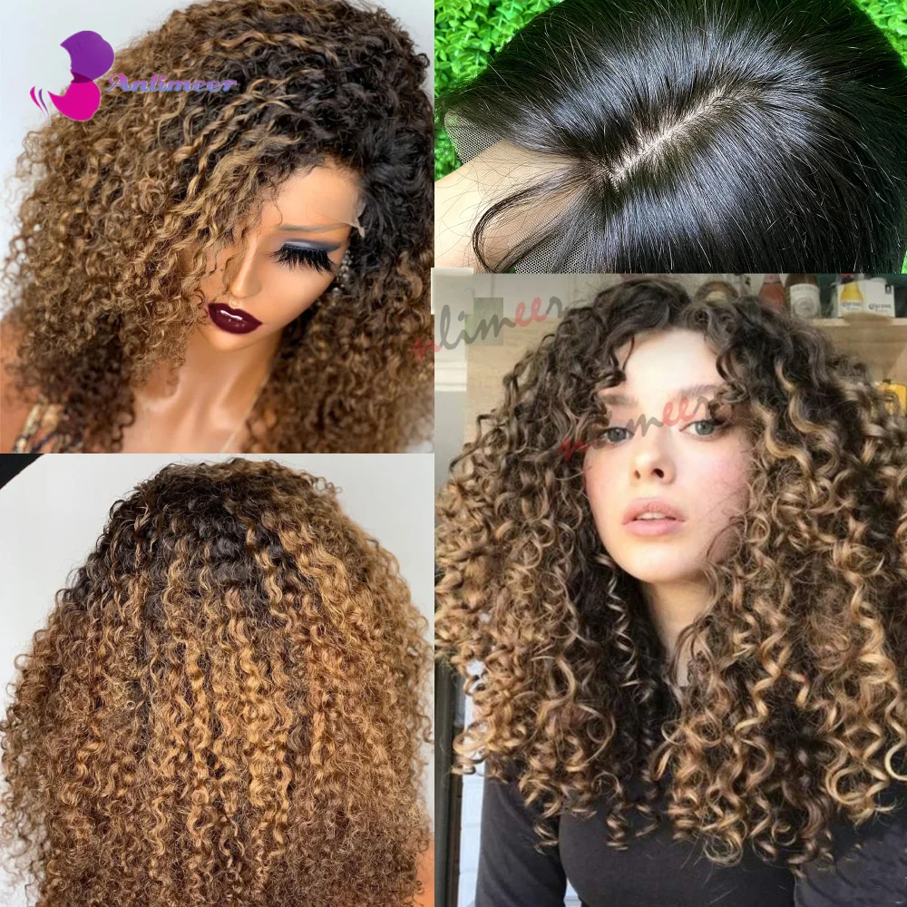 Curly Afro Wig Left Side Part Lace Front Wigs Human Hair Short Curly Glueless Lace Front Wigs Human Hair Ombre Auburn Wig
