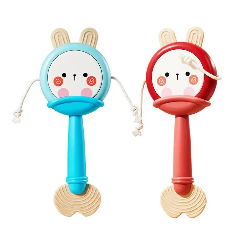 

Rattle And Teether Toys Tummy Time Rattle Soothing Teether Chew Toys Hand-Eye Coordination Comfortable Educational Rattle Drum