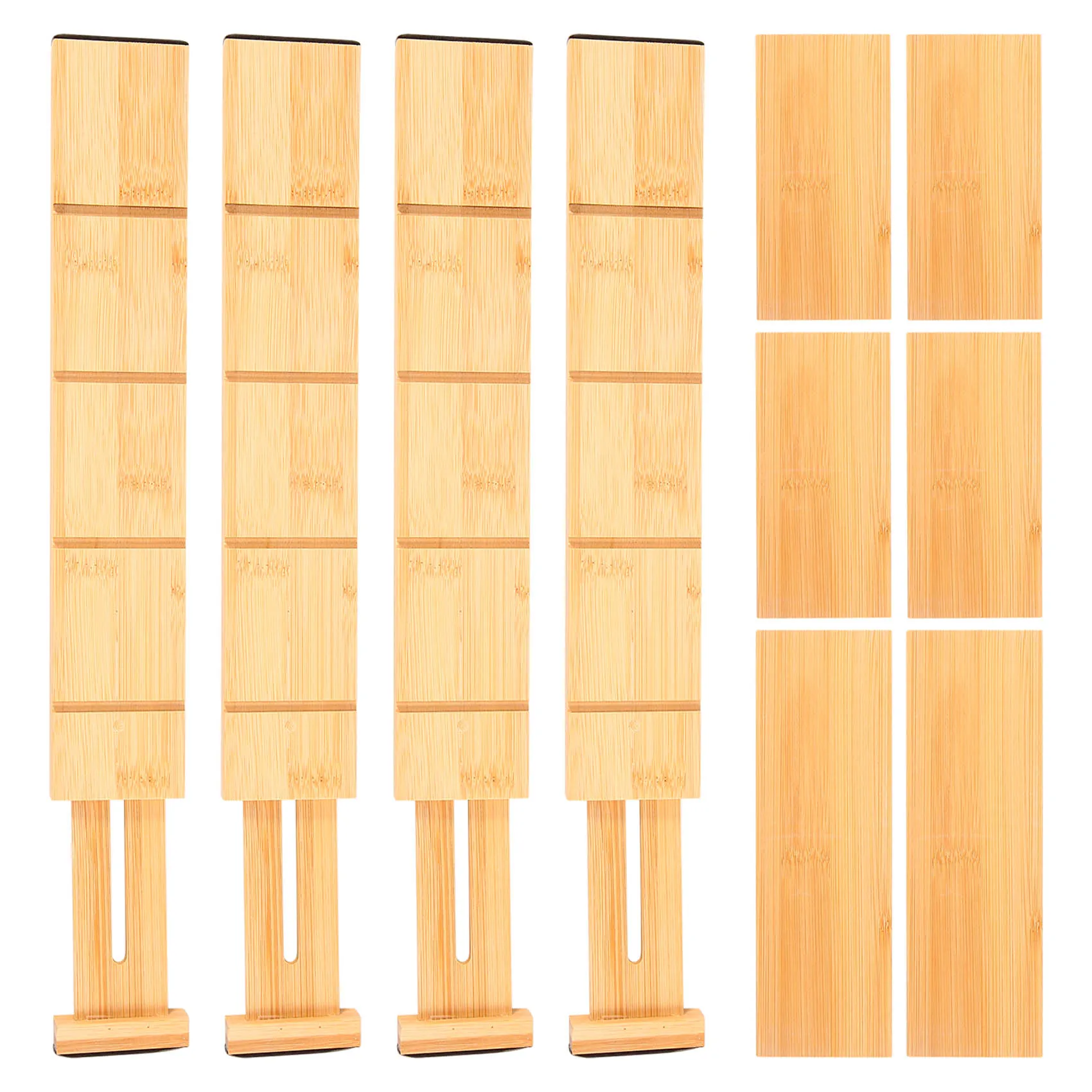 

4Pcs Bamboo Drawer Dividers Organizer with 6 Extra Mini Dividers Spring Loaded for Kitchen, Bedroom, Bathroom and Office