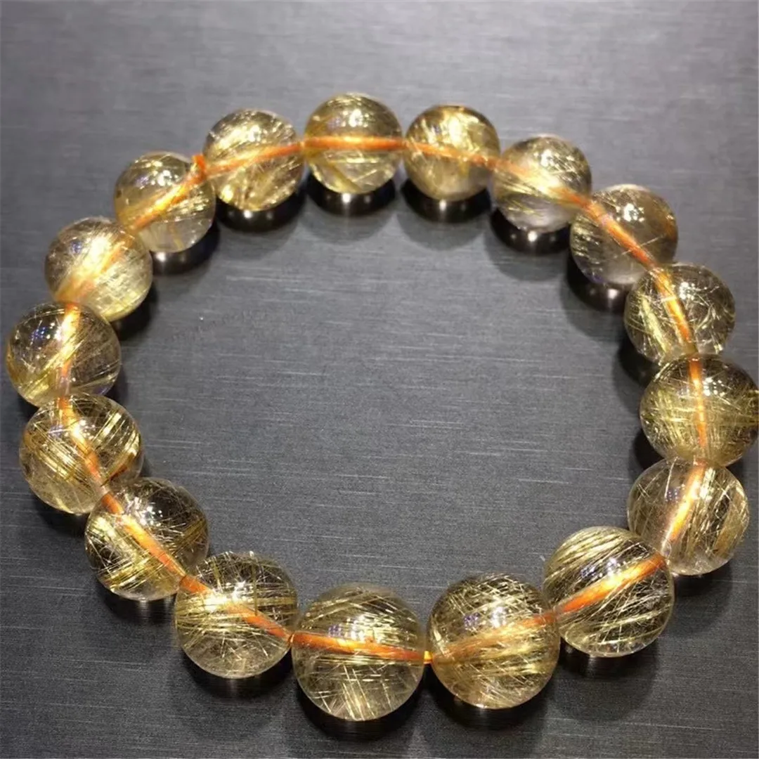 

12 мм натуральные золотые волосы рутилированный кварцевый браслет для женщин и мужчин подарок исцеляющий драгоценный камень хрустальные бусины ювелирные изделия на нитях AAAAA
