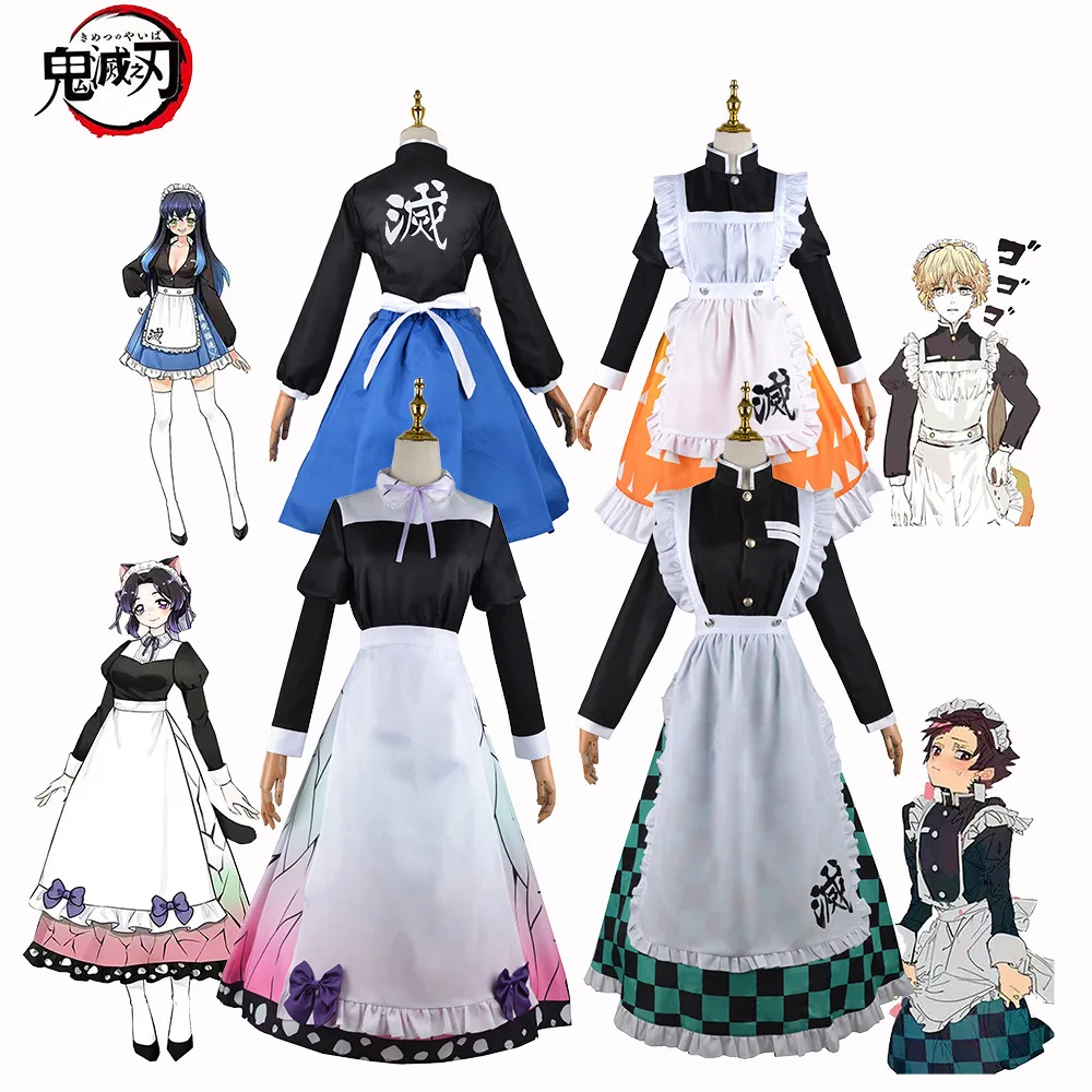 

Anime Demon Slayer Kamado Tanjirou Agatsuma Zenitsu Cosplay Costumes Dresses The Maid Outfit for Women Halloween Eve Party