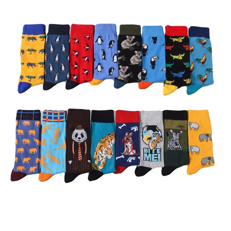 

3pairs/High-Quality Trendy Personalized Mid-Calf Cotton Men's Socks with Animal Patterns Unisex Socks.