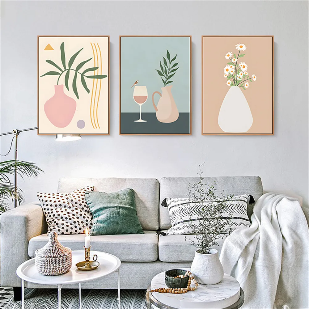 Скандинавский цветок зеленое растение холст художественный постер современный