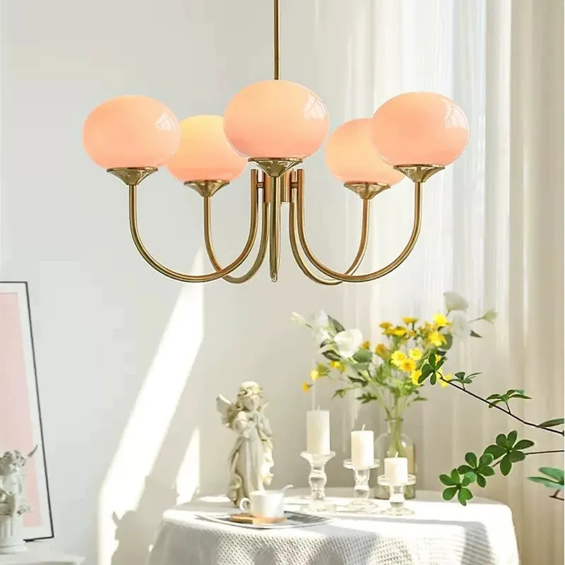 

Luxury Glass LED Pendant Light Retro Hall Decorative Pearl Gold Chandelier Living Room Bedroom Lighting Lights Hotel Decor Lamps