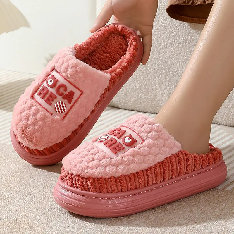 Тапки мужские на толстой подошве домашняя обувь плюшевые теплые хлопковые