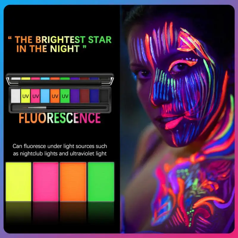 

10 Colors Face Body Painting Oil Palette Safe Kids Paint Art UV Fluorescent Pigment Fancy Dress Halloween Party Makeup Cosmetics