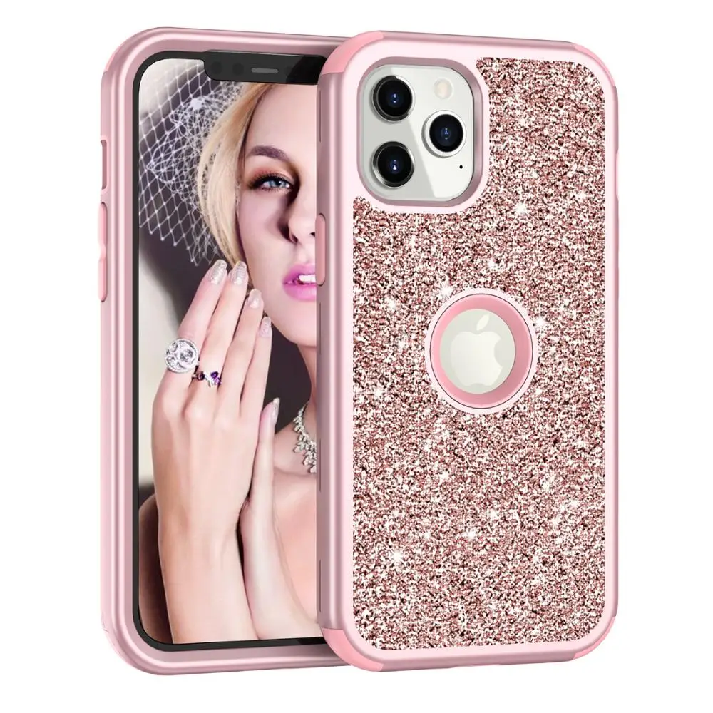 

Гибридный противоударный армированный чехол 3 в 1 из поликарбоната и силикона для iphone 12 Pro 11 Pro X XR XS max 8 7 Plus, блестящий чехол-накладка