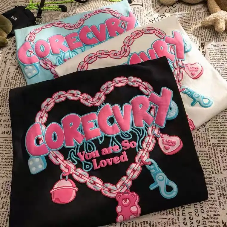 

Fashion Women's T Shirt Streetwear Tops Harajuku Love Corecory Letter Print Short Sleeve Goth Graphic Tees Shirt Sweet Girl