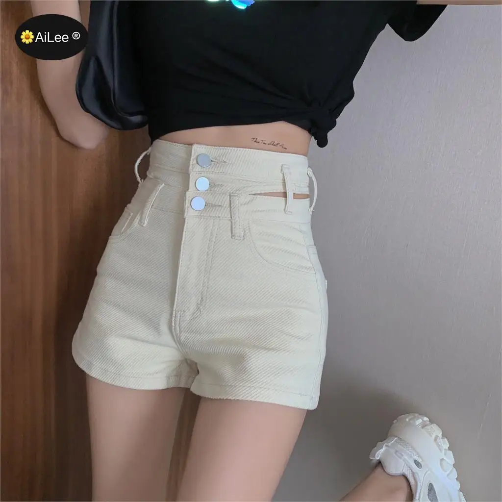

High Waist Slim Denim Shorts Bermuda Plus Size Woman New Fashion Buttons Tight Pockets Denim Shorts Washed Sexy Female summer