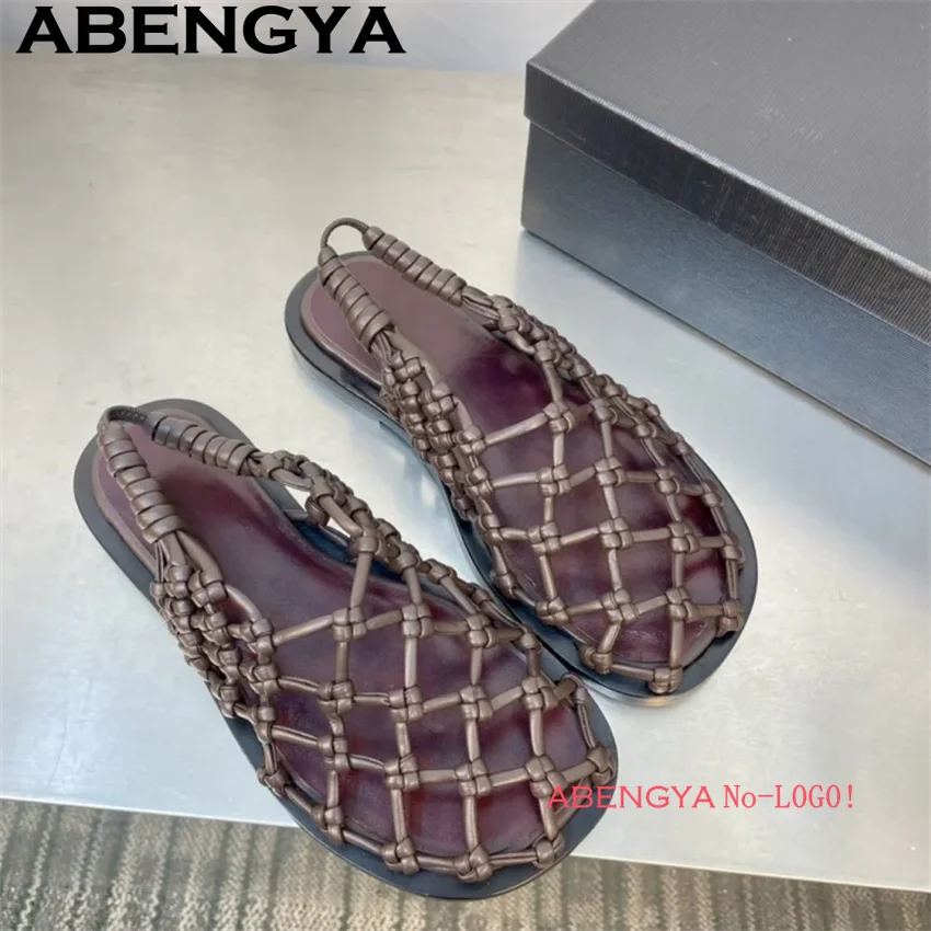 Фото ABENGYA/2020 летние новые сетчатые полые сандалии на плоской подошве, женские модные сандалии на плоской подошве с круглым носком, летние модные пляжные сандалии Mujer №2