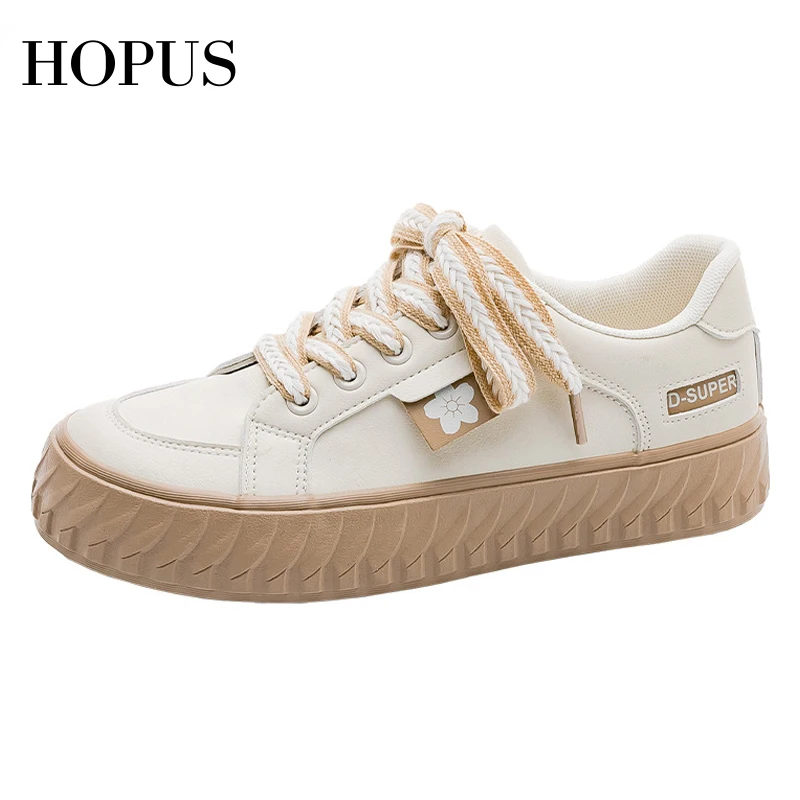 

HOPUS Fashion Sneakers 2023 Women Breathable Round Toe Lace Up Shoes For Women New Spring Low-cut Korean Style Flat Shoe Kawaii