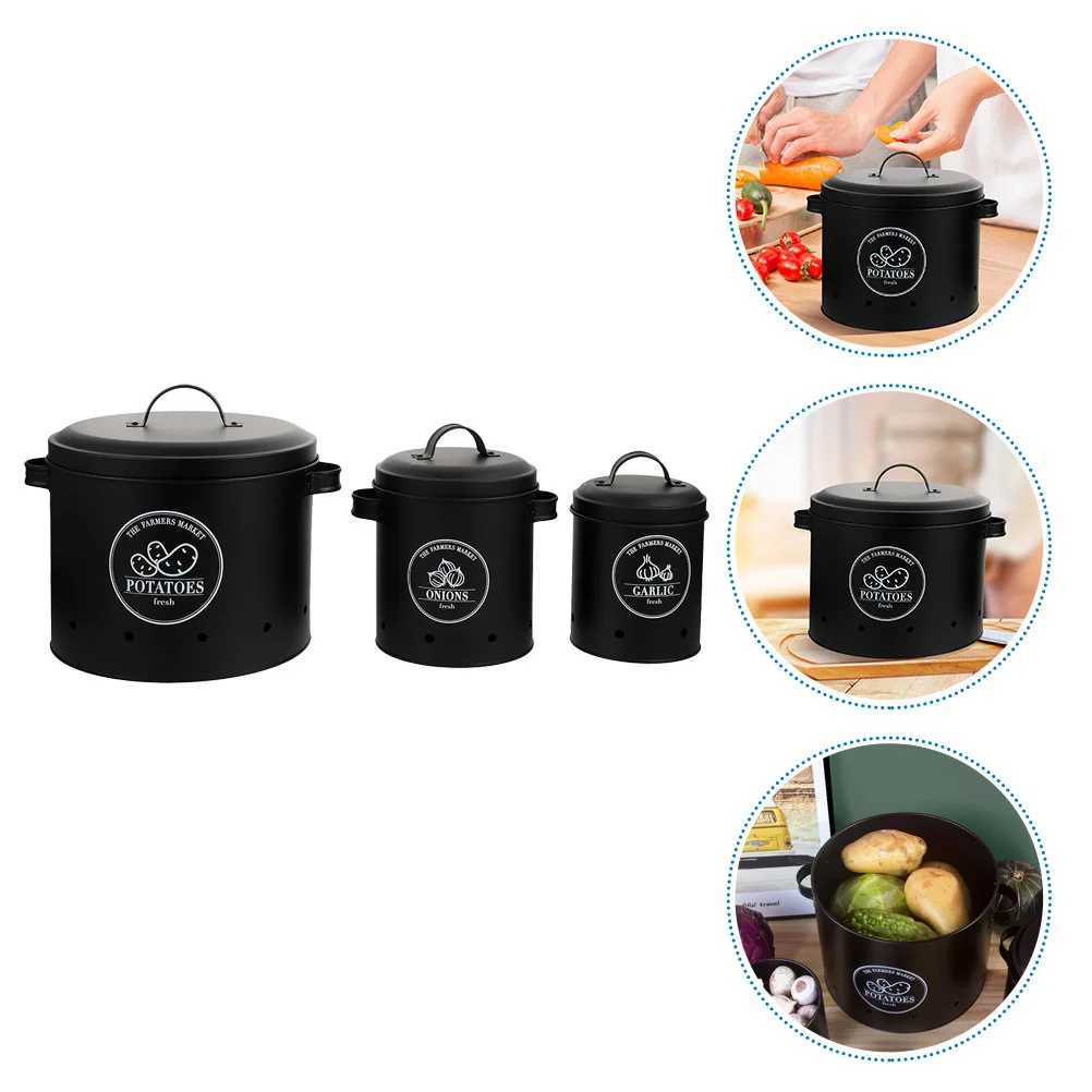 

3 Pcs Potato Storage Bin Airtight Garlic Bucket Coffee Bean Onion Sealed Containers Food Beans Iron Tea Jars