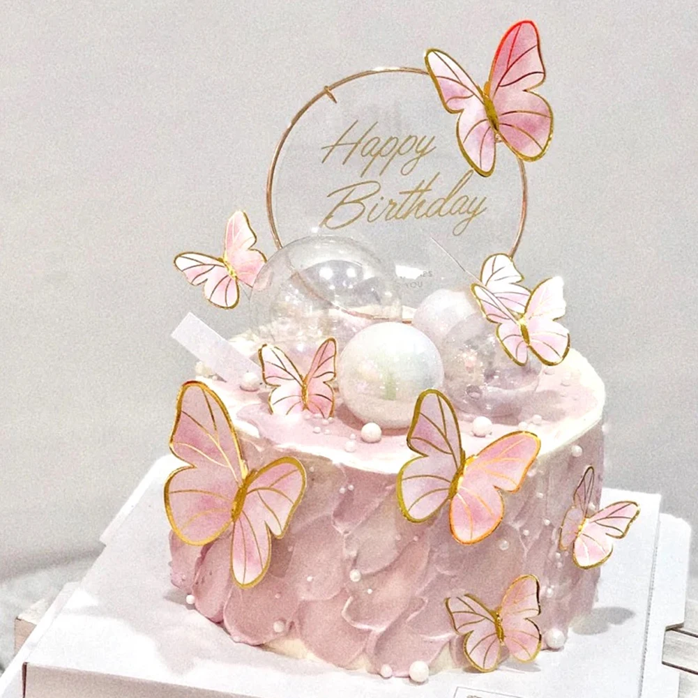 

Butterfly Cake Topped Happy Birthday Cake Decorating Supplies For Baby Shower Wedding Birthday Party Decorations