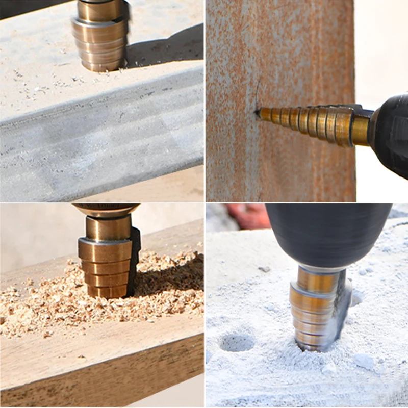 Набор ступенчатых сверл быстрорежущая сталь с титановым покрытием для дерева и