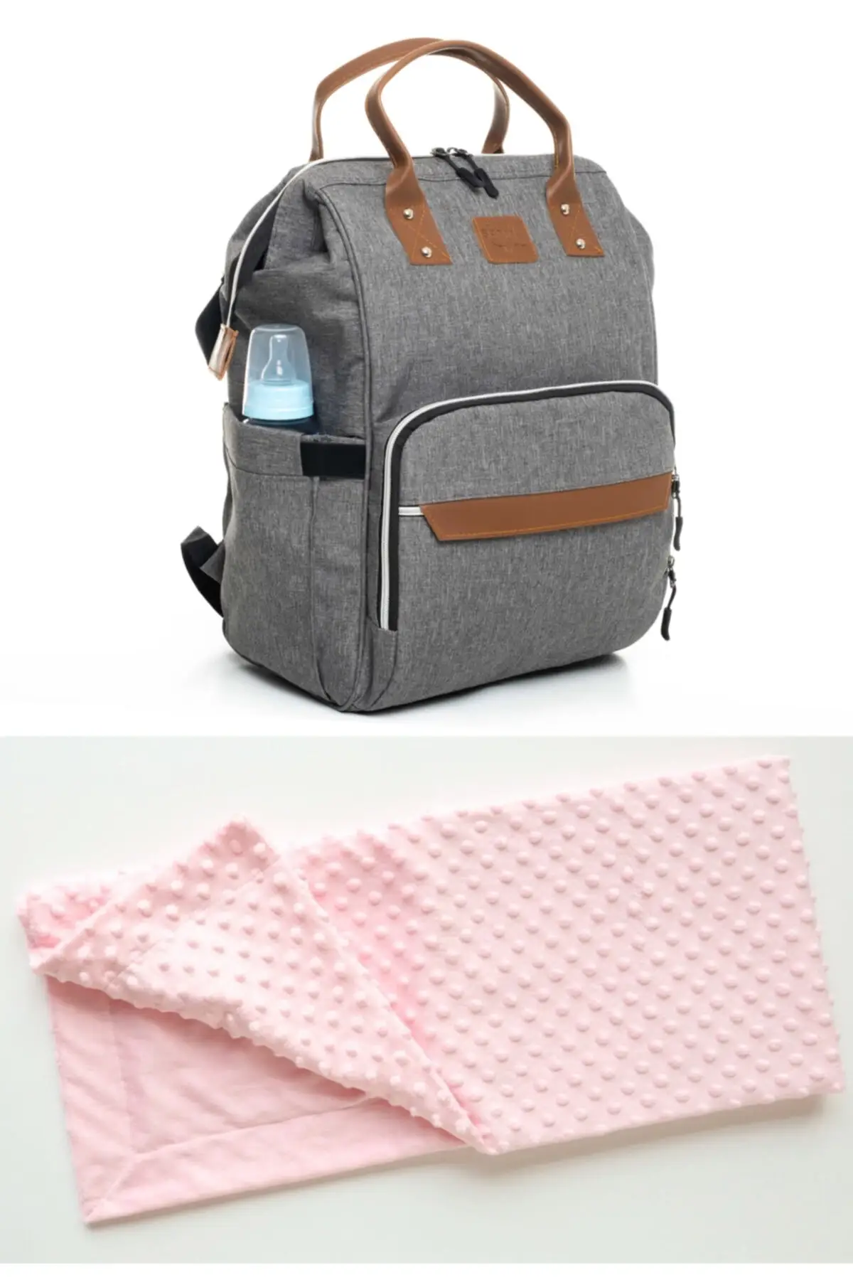 Waterproof thermal compartment baby care backpack mother baby care backpack and Nohut blanket set textile gray child