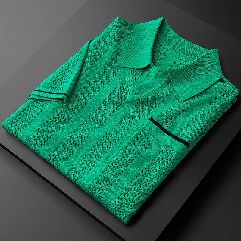 

2022 Summer Men Fashion Short Sleeve Polo Shirt Mens Solid Color Knit Polo Shirts Casual Lapel Tops Mens Streetwear Polos R11