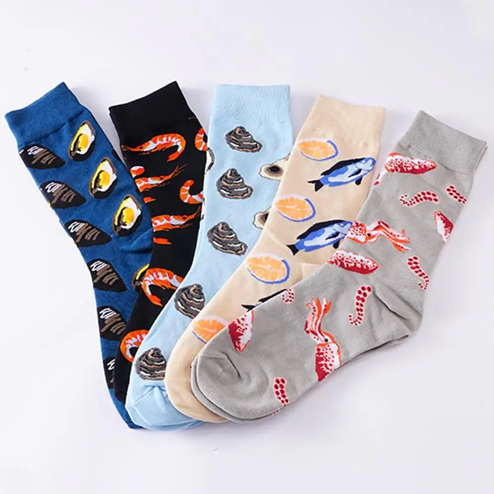

5/10 пар мужские забавные носки из чесаного хлопка с рисунком креветки устриц длинные рыбы женские Носки с рисунком морские повседневные цветные носки в стиле Харадзюку Cr O3z7